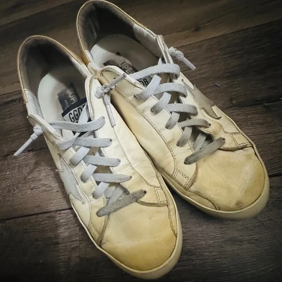 Golden Goose Tan and White Classic Star Sneakers - Picture 2 of 12